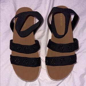 Steve Madden Black Floral Strap Sandals